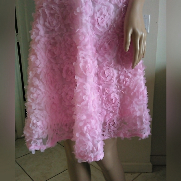 BNWOT DRESSY DRESS BY FAERIESTY SOFT PINK SZ. XL W/ 3D FLOWERS STRAPLESS LINED - Picture 2 of 11